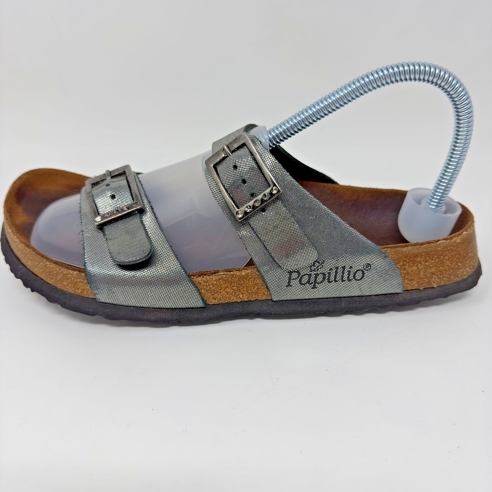 Birkensotck Sandals Womens Sz 7 Papillo Sydney Silver Slides Double Straps